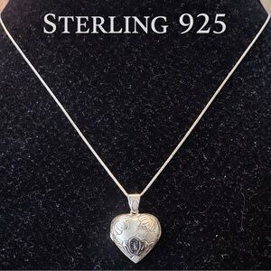 Vintage Sterling Silver Heart Locket Necklace 925 Floral Engraved giftable